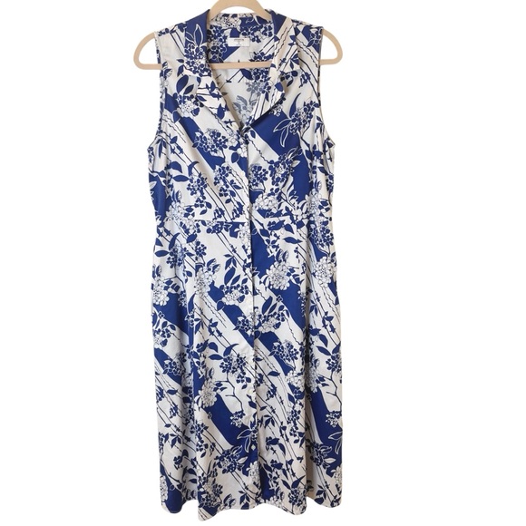 UNTUCKit Dresses & Skirts - UNTUCKit Sally Blue & White Floral Sleeveless Shirt Dress – Size 14